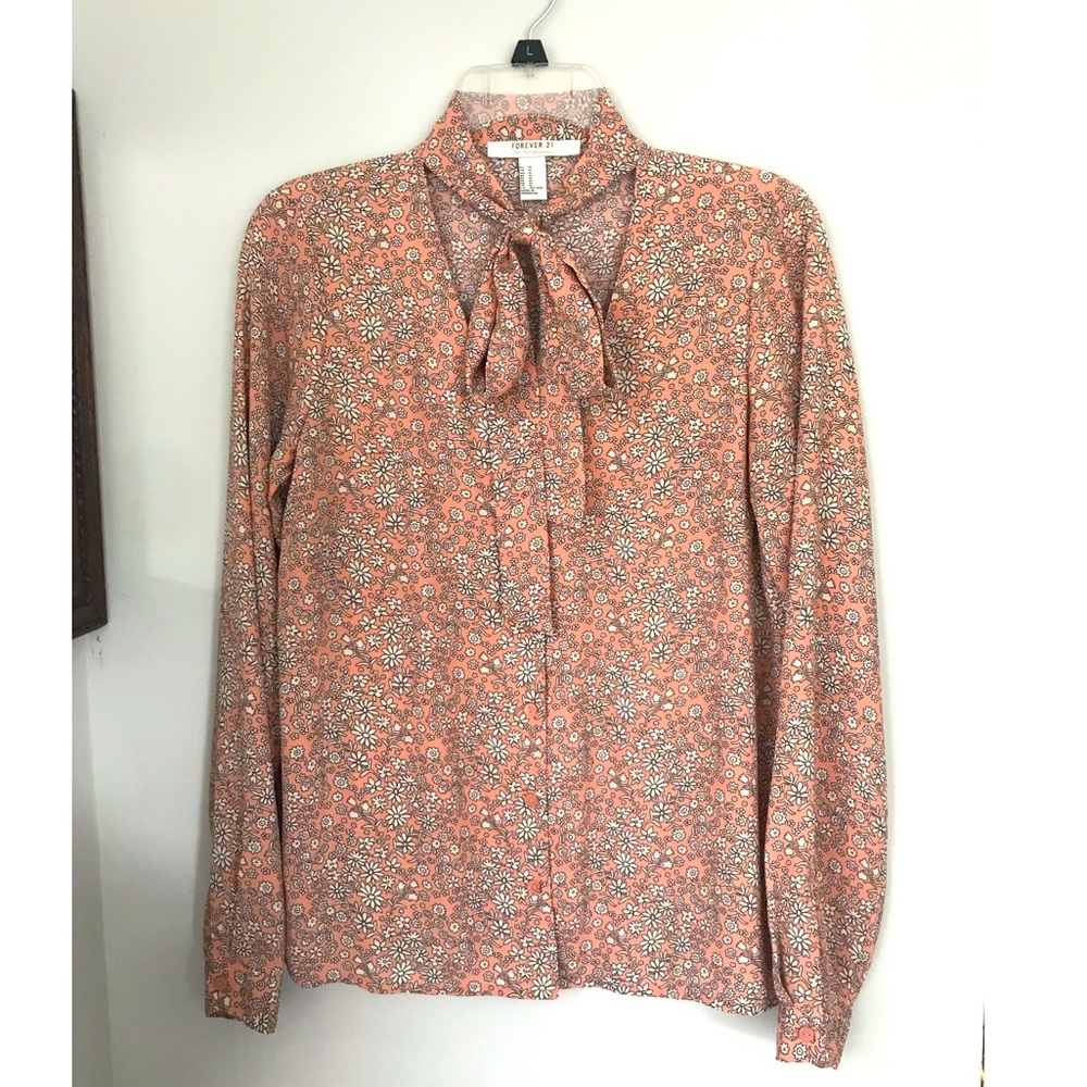 Pink Floral Print Pussy Bow Blouse